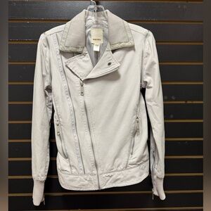 Diesel Moto-Style Light Gray Cotton Jacket Size S –Asymmetric Zip, Ribbed Collar